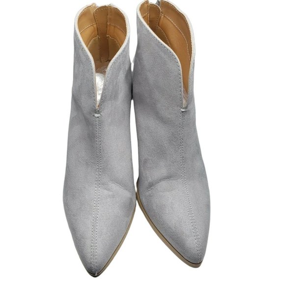 Qupid Bootie Gray Suede Point Toe ,Silver Zip Back Size 8 - Picture 4 of 9
